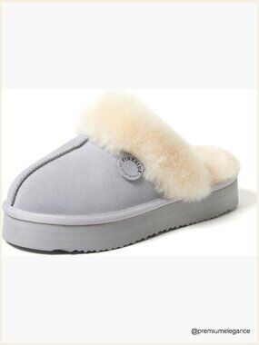 Genuine Shearling Platform Slippers Memory Foam Suede Indoor Outdoor